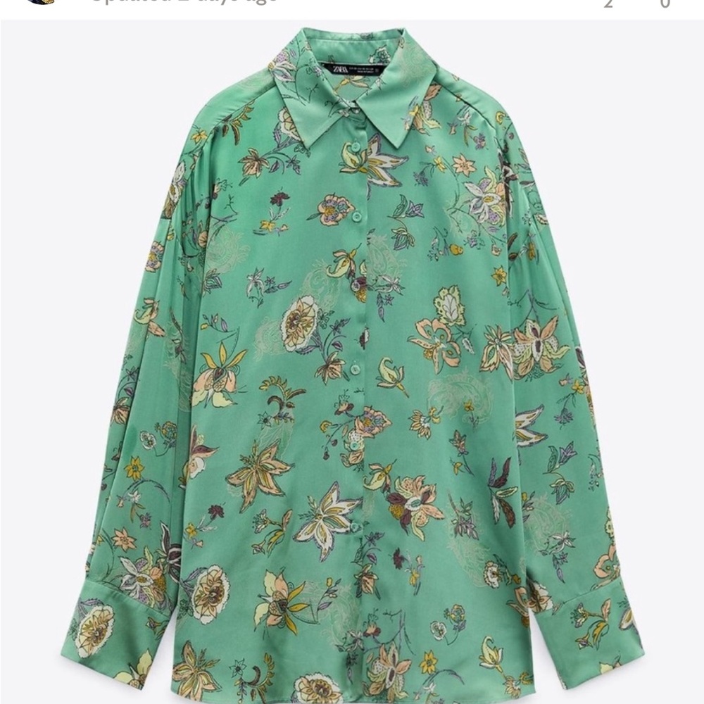 Excellent Condition Zara Oversized Green Floral Print Shirt